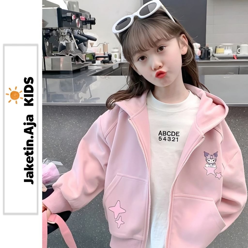 Jacket Aja Kids - Zip Hoodie for Girls KUROMI STAR CUTE (1th - 12th) Jacket Girl SANRIO Kid Korean S