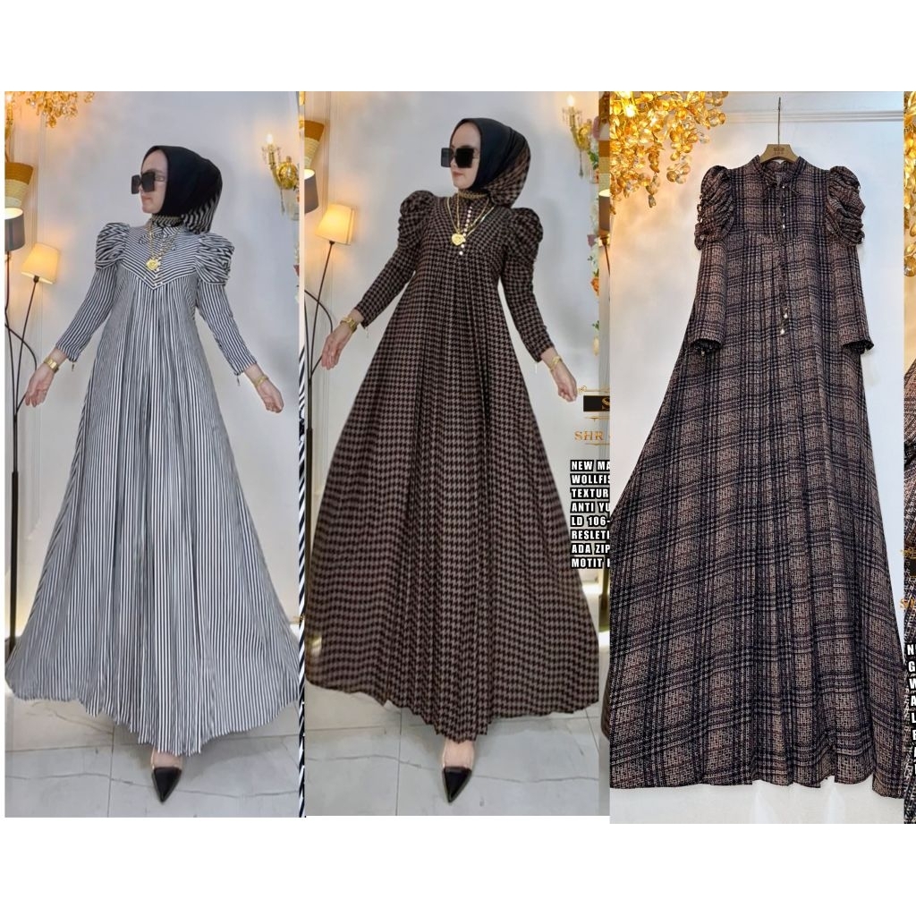 SHR Maxi Dress Gamis Inces Wolfis Checked Stripes Anti-Yuti และยืด SHR ดั้งเดิม