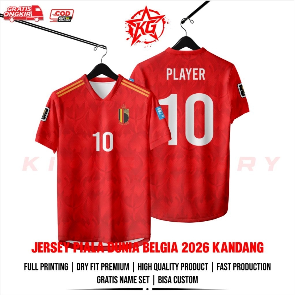 BELGIUM WORLD CUP JERSEY 2026 รอบพิมพ์เต็มรูปแบบ CAGE ฟรีชื่อและหมายเลข