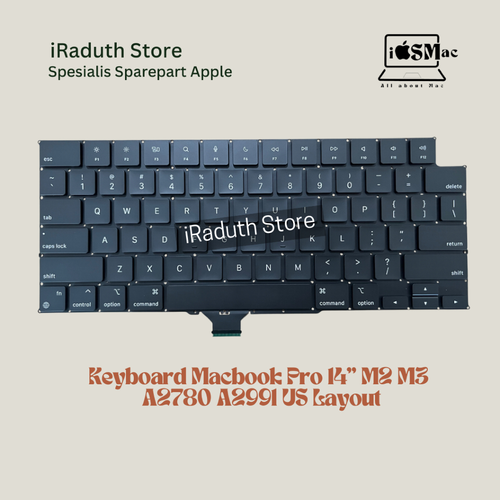 Macbook Pro 14" M2 M3 A2780 A2991 คีย์บอร์ดเค้าโครง US