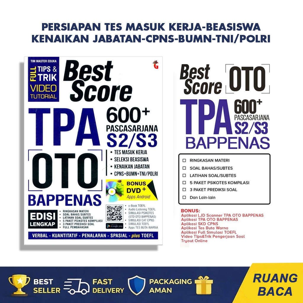 Tpa Oto Bappenas Best Score 600+ Test Book Bonus Complete Edition Application