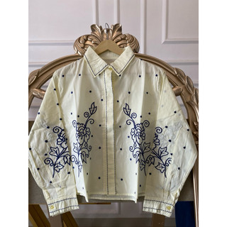 Keenan Blouse Kemeja Wanita Bordir Bunga Baju Atasan Wanita Terbaru Butter Yellow Katun Poplin Premium Lengan Panjang LD 118 Blouse Korea