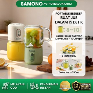 SAMONO Blender Portable 350ml Juicer Jus Mini Elektrik 6 Mata Pisau Stainless Steel Food Grade Gelas Kaca Tebal Anti Pecah Baterai 1500mAh Rechargeable Cocok untuk Smoothie Jus Buah Garansi 1 Tahun Samono Official Warna Putih Hijau SW-Y5 Plus