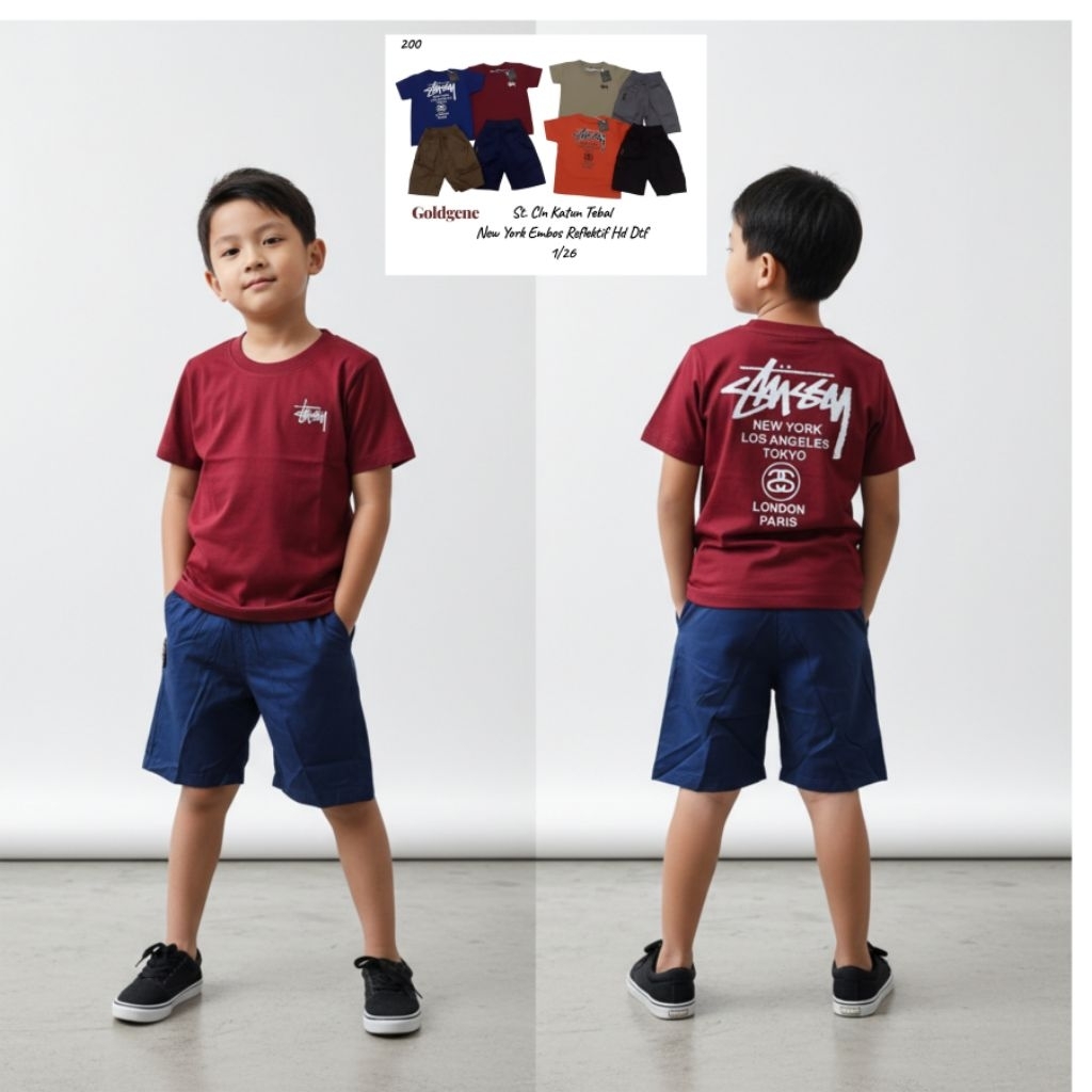 KATUN [1-16th] GUGO GOLDGENE BOYS CLOTHING SET 2 LOOK FRONT AND BACK SCREEN PRINTING MOTIF EMBOSSED 