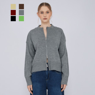 AMOR - Yume Wanita Cardigan Resleting 2 Arah Soft Knit Basic Knitwear Double Zipper Timeless Premium - Jacket