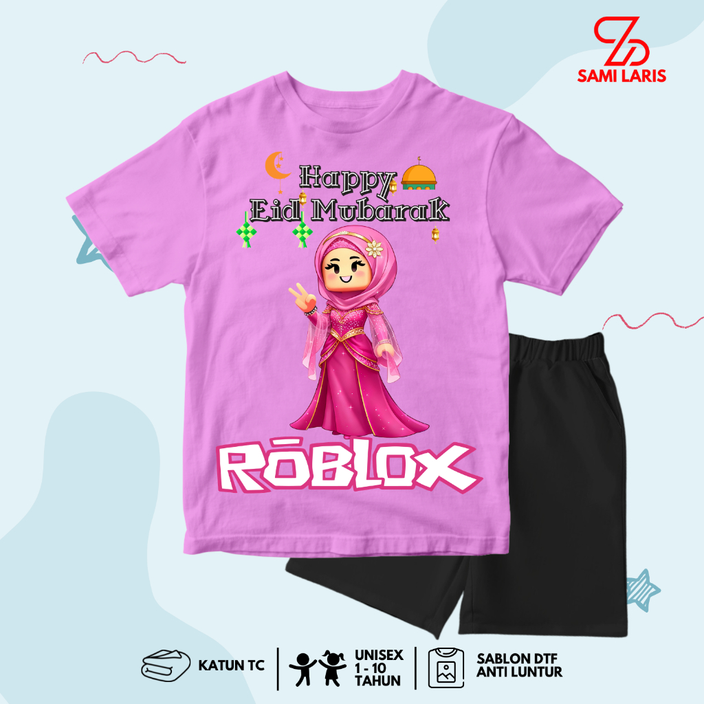 Roblox Design Eid ชุดสําหรับเด็กผู้หญิง ธีมรอมฎอน Oblong DTF อายุ 1 - 10 ปี PB