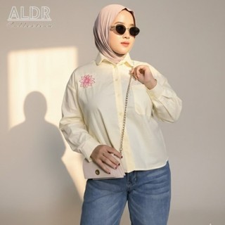 Kemeja Boxi Bordir Motif Bunga - Crop Shirt - Atasan Wanita Croped Kekinian Katun Oversize Baju Panjang Cropped Casual Motif Bunga