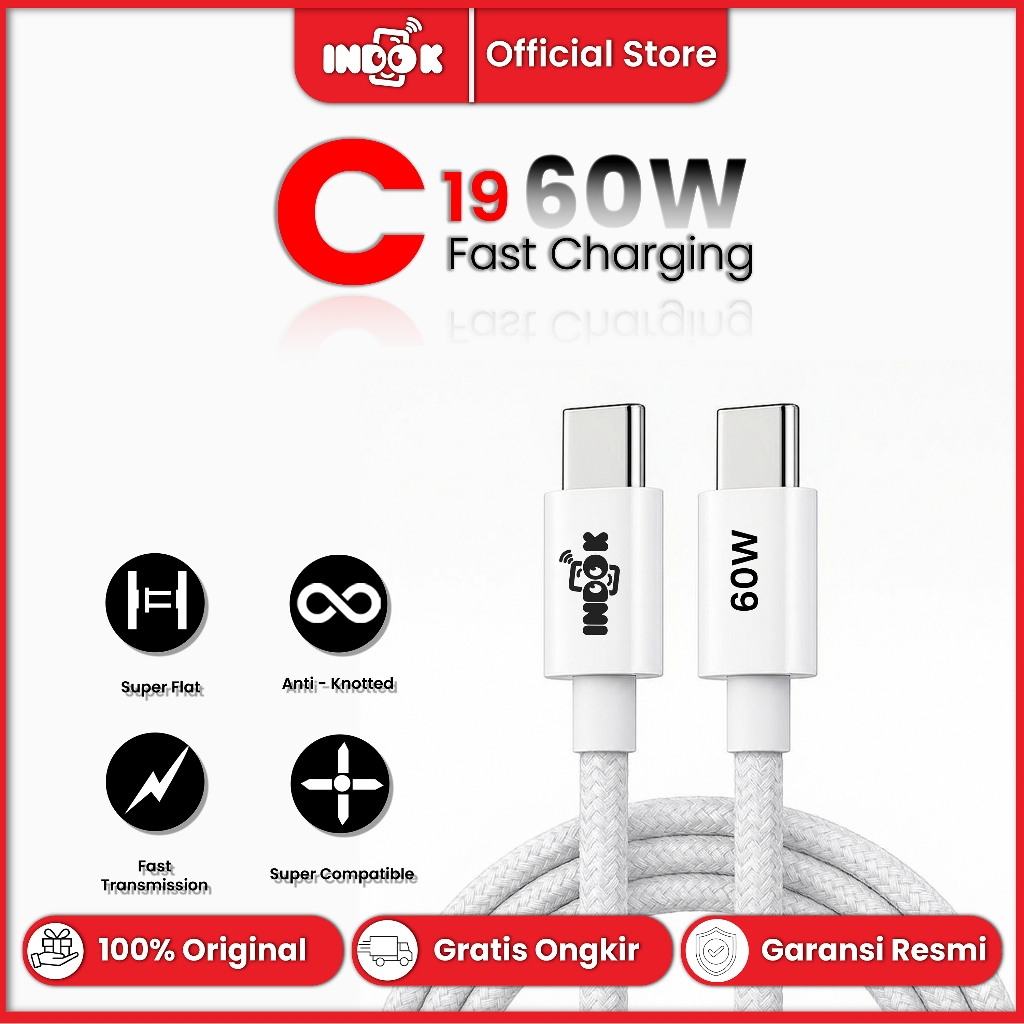 INDOK C19 Data Cable C to C 60W Fast Charging 1M Anti-Break Official Warranty