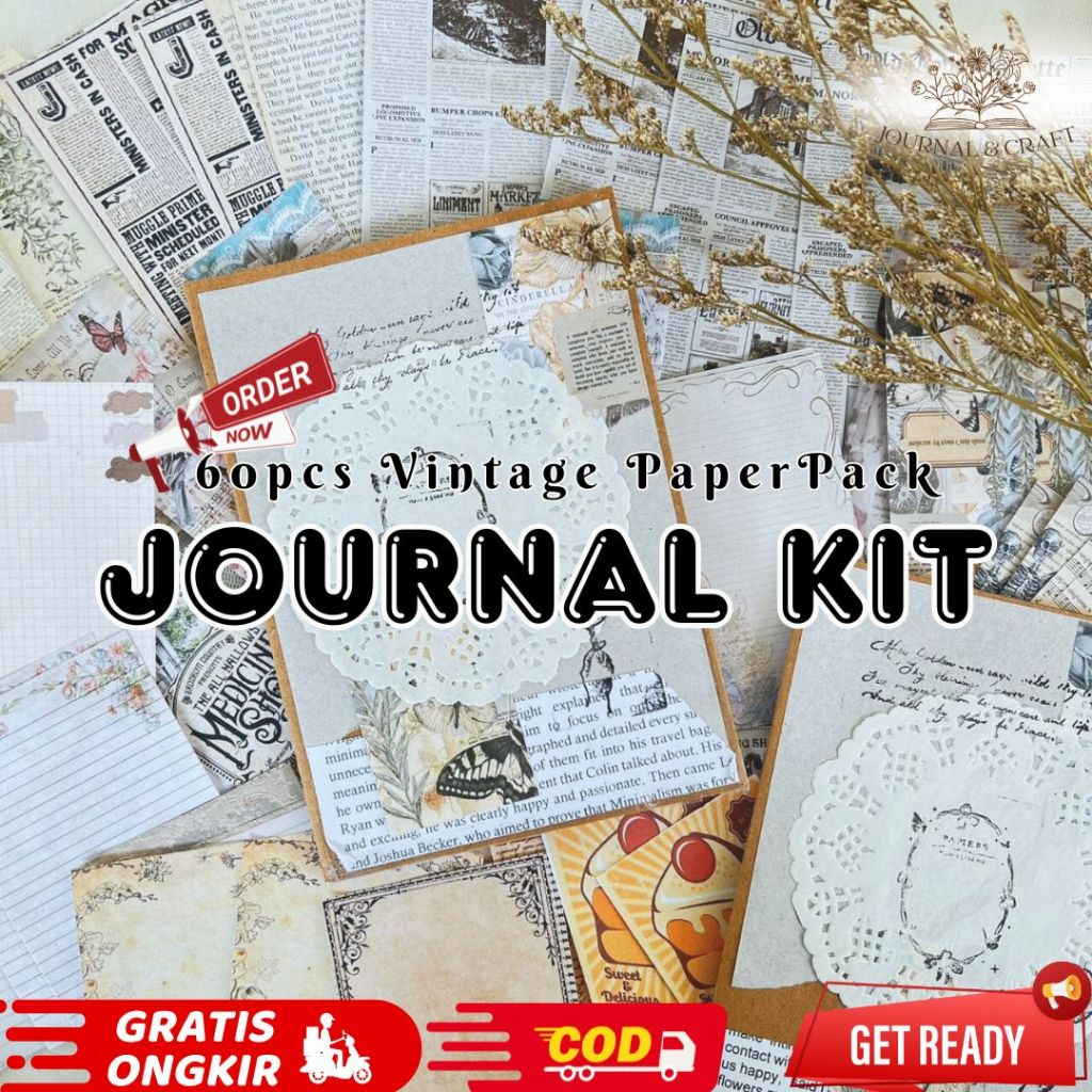 60 ชิ้น Journal Kit Vintage Aesthetic Journal Kit ตกแต่ง Srapbook อัลบั้มหรือโน้ตบุ๊ค