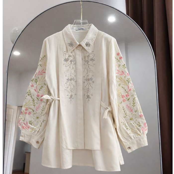 LAVANKA LINEN EMBROIDERED TOP [MUST KNOW MATERIAL BEFORE CO, FIBER MATERIAL DETAILS] Womens BLOUSE [