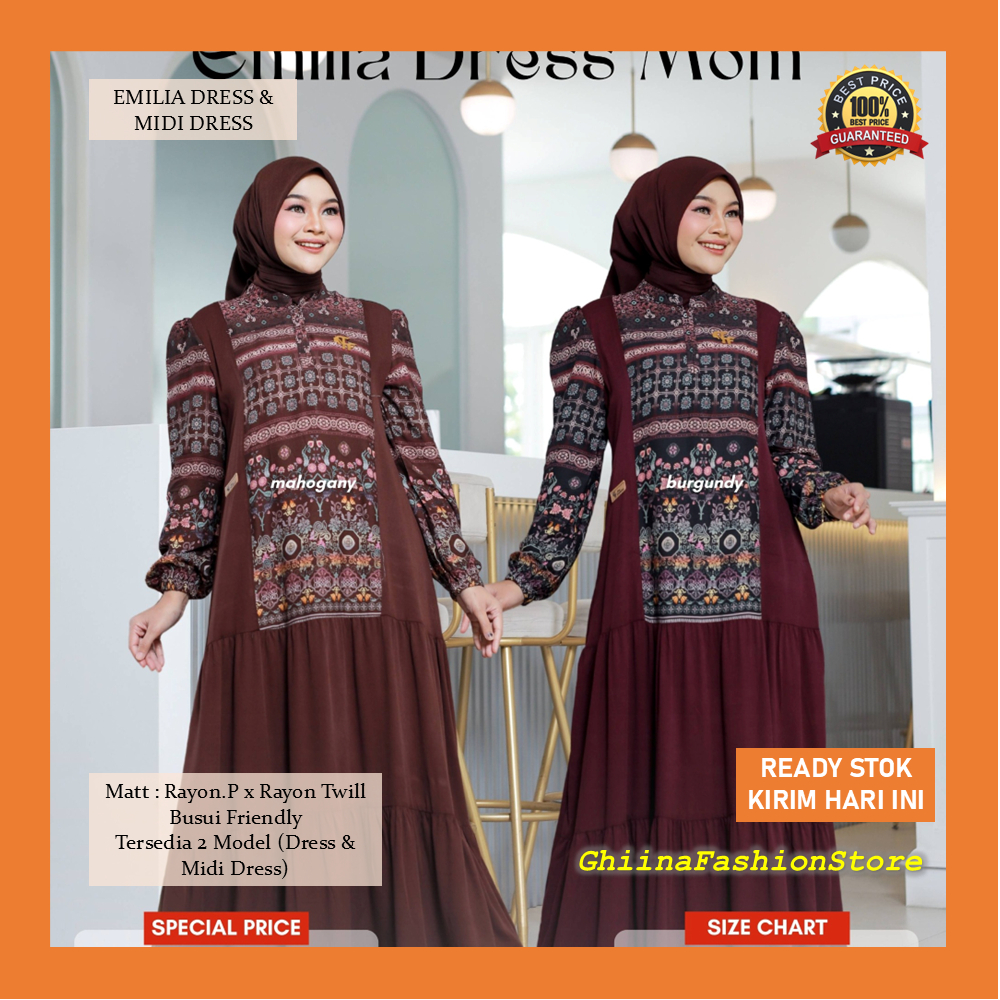 Emilia Dress, Emilia Midi Dress - ค่าธรรมเนียมแฟชั่น - Matt Rayon Premium X Rayon Twill - Cool Motif