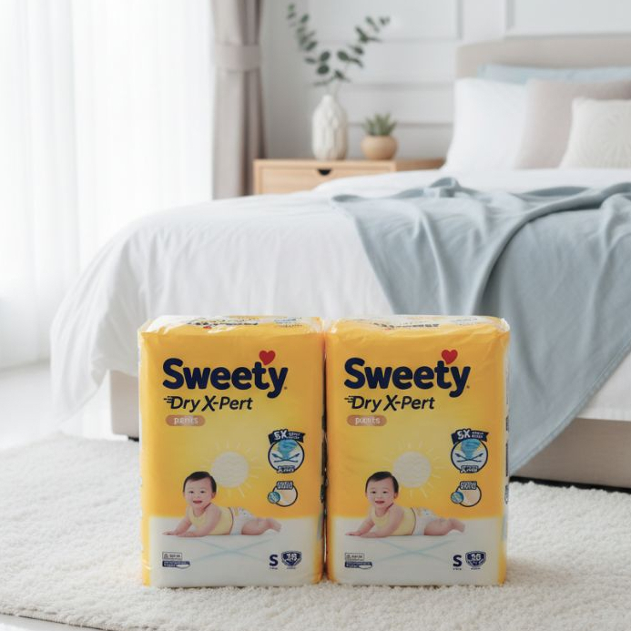 PACKAGE 2 BALL Sweety Dry X-Pert Pants Diapers Size S38, M32, L28, XL24, XXL24