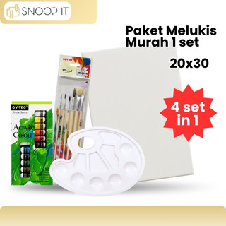 Paket Melukis Lengkap  Set 4 in 1 Set Kanvas 20x30 Kuas Palet dan Cat Acrylic - Set- SHSNP