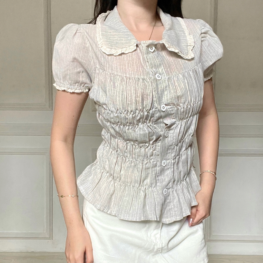 ผ้าเช็ดทําความสะอาดผ้า | Layla Fit Shirt / Shirt / Blouse - เสื้อเชิ้ตผู้หญิงลายทางสํานักงานสั้นแขนพ