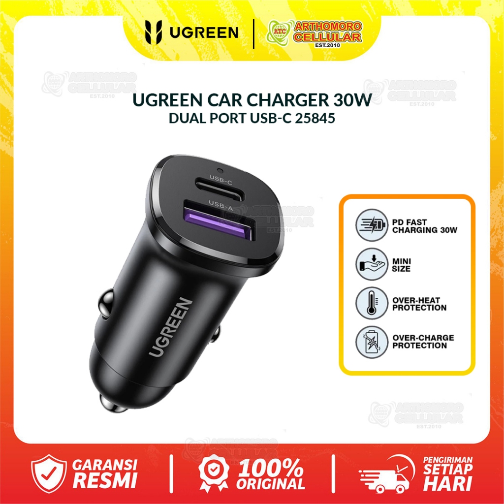 UGREEN ที่ชาร์จในรถยนต์ 30W DUAL PORT USB+C 25845