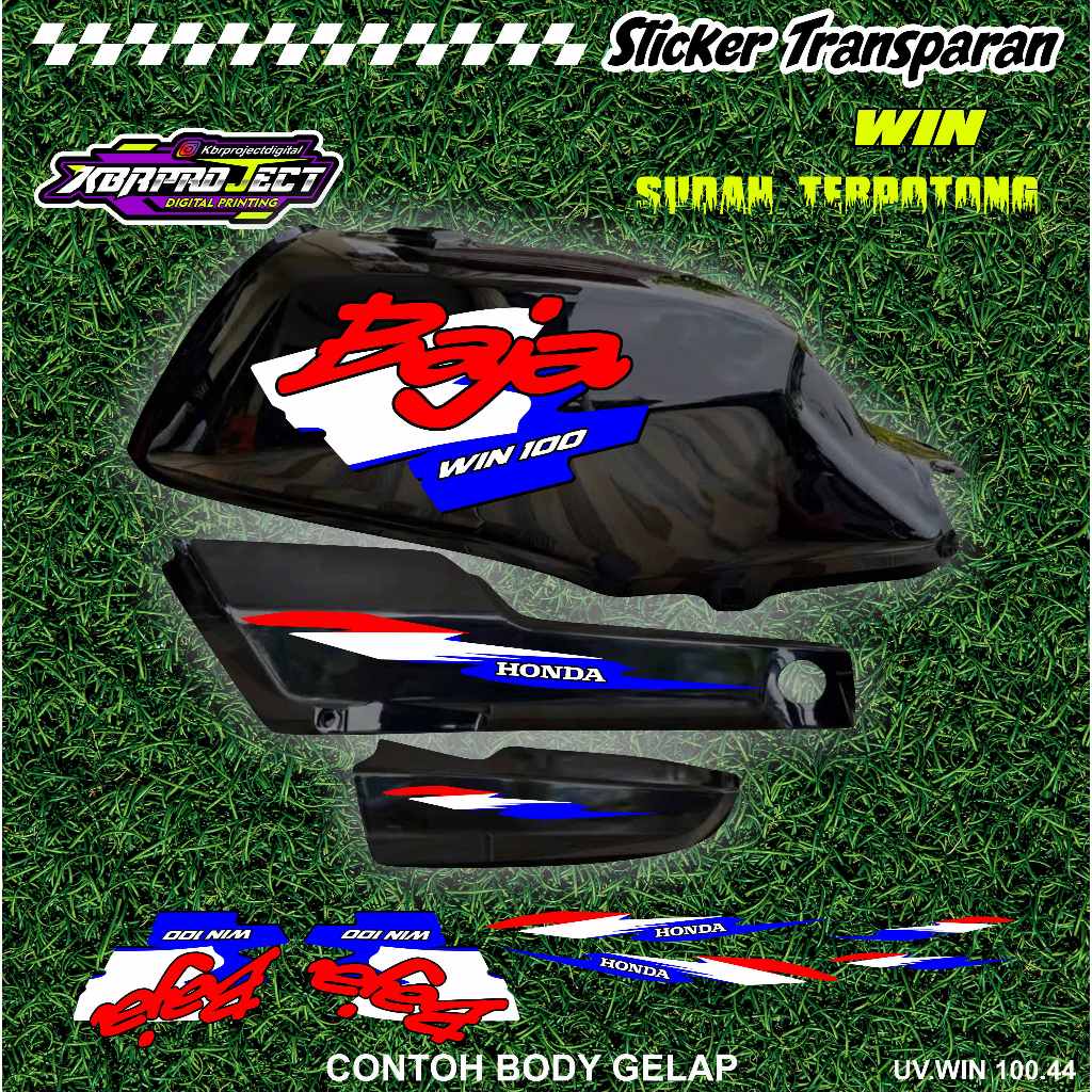 WIN 100 COOL PREMIUM TRANSPARENT สติ๊กเกอร์ HONDA RACING 44 สติ๊กเกอร์ LINES ALREADY CUT