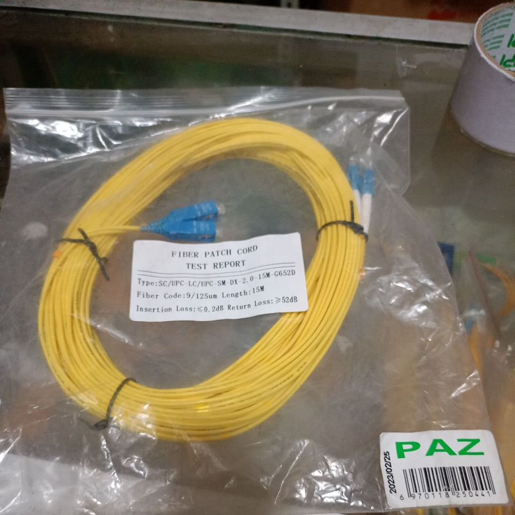 Patchcord PAZ SC-LC UPC SM-2mmi 15Meter Type G652D-LSZH Duplex รับประกันสินค้า Paz ดั้งเดิม