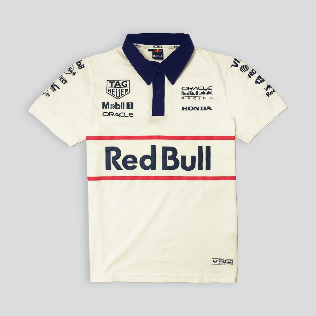 POLO Redbull Heritage 2025 เสื้อโปโลผ้าฝ้าย Unisex สกรีนลายสีขาว M-2XL