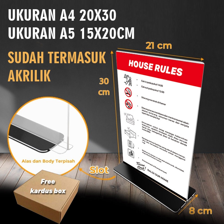 แพ็คเกจโต๊ะอะคริลิค HOUSE RULES / ROOM RULES