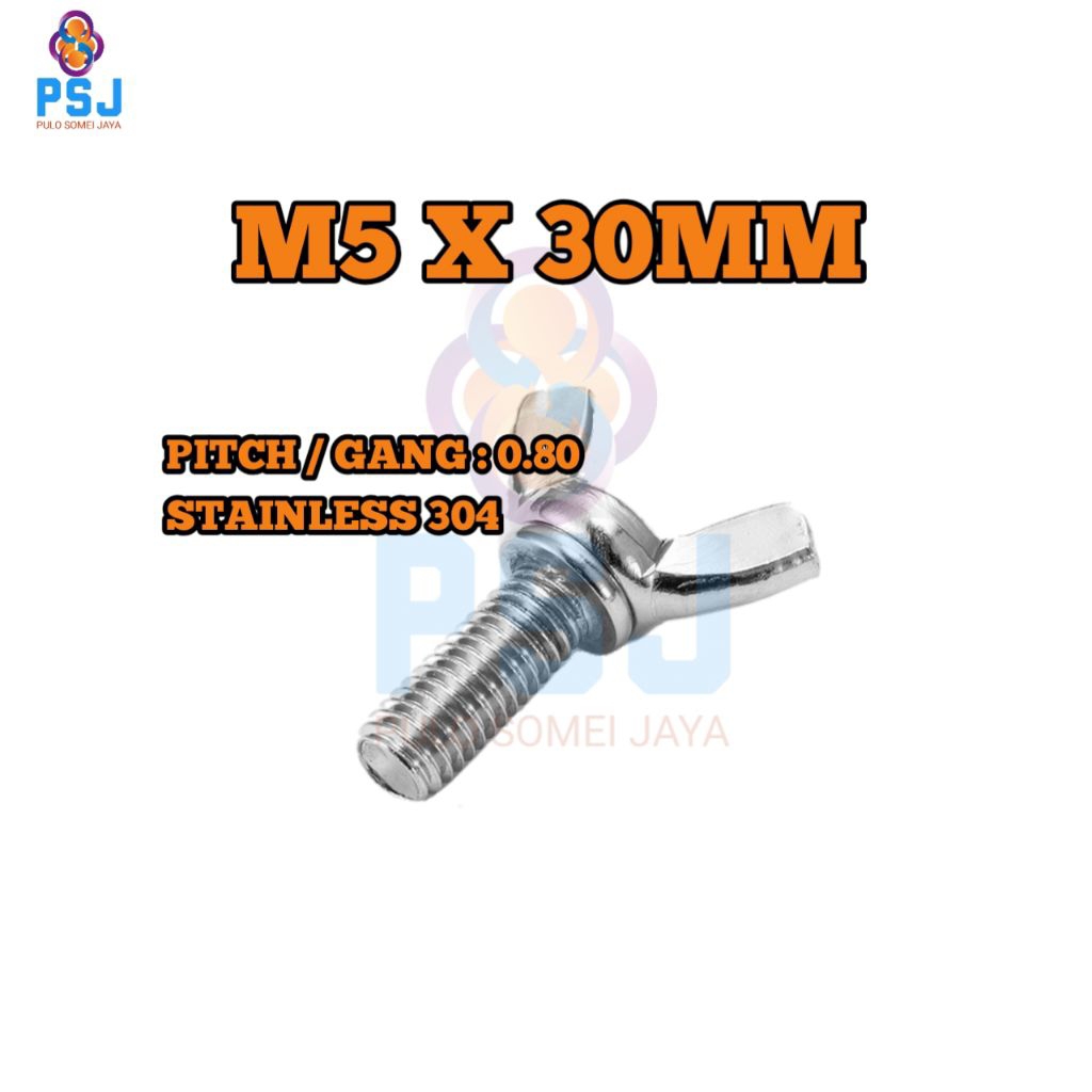 Wing Bolt M5 x 30 Stainless 304 - Ear Bolt / Butterfly Bolt