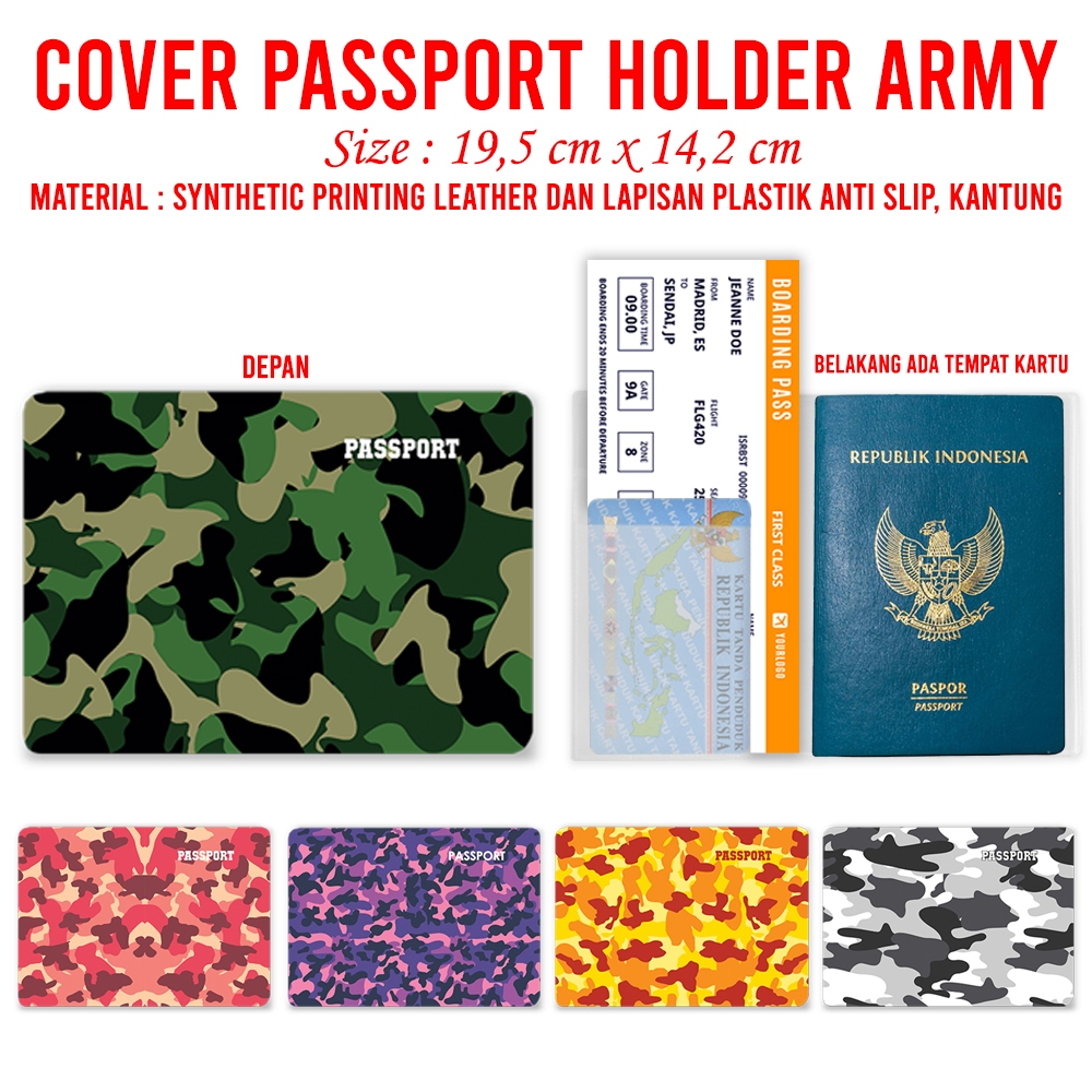 Army Series Motif Passport Holder Cover – ช่องใส่การ์ด – Anti-Slip & Boarding Pass Pass Pass Pass Pa