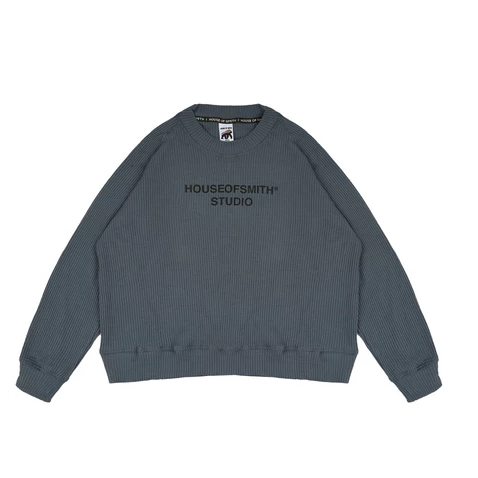 House of Smith Bdg Mens Boxy Crewneck Sweater - Hos Studio Waffle Knit Boxy Sweater สีเทาเข้ม