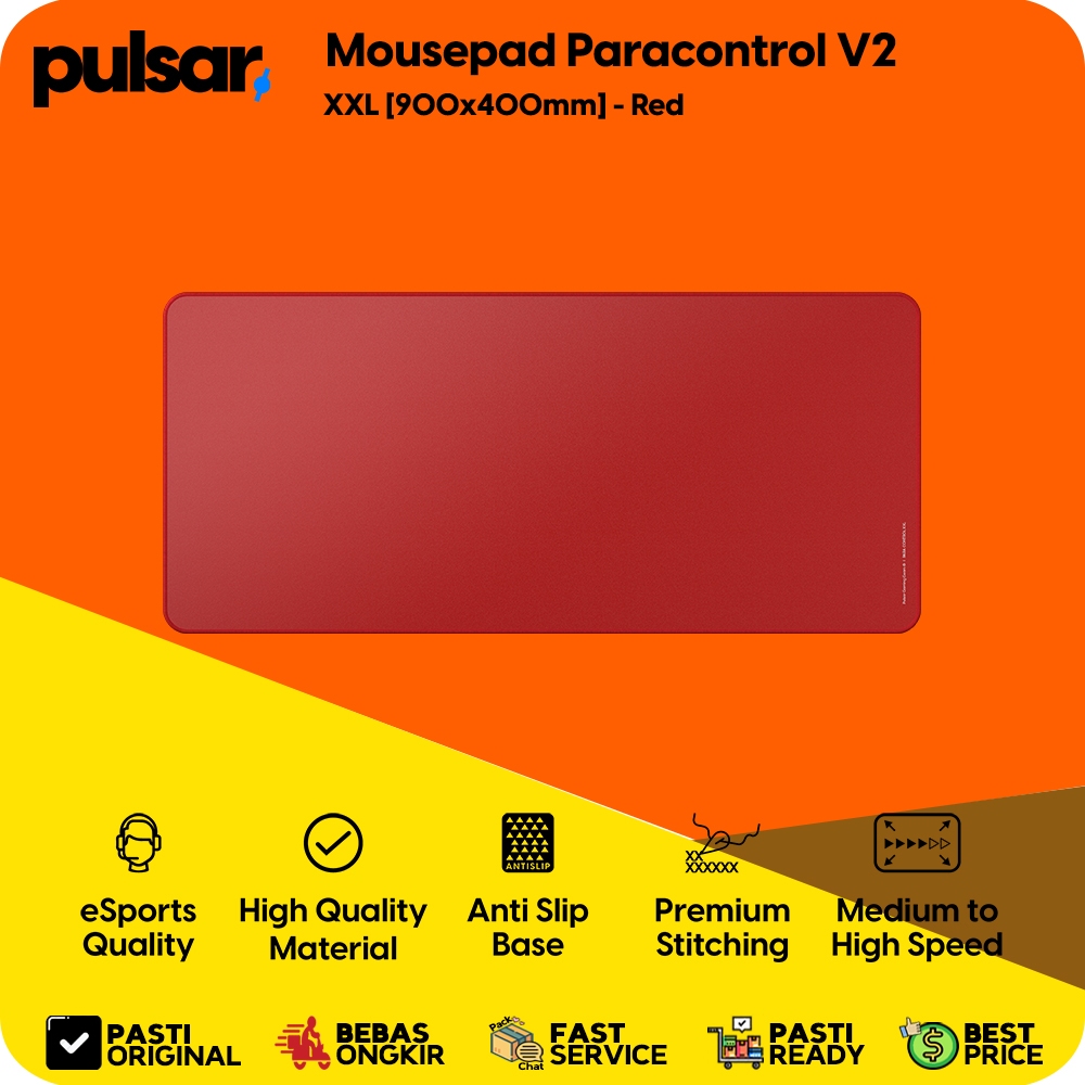 MERAH Pulsar Gaming Mousepad Paracontrol V2 ขนาด XXL [900x400 มม.] สีแดง Professional Anti-Slip Espo