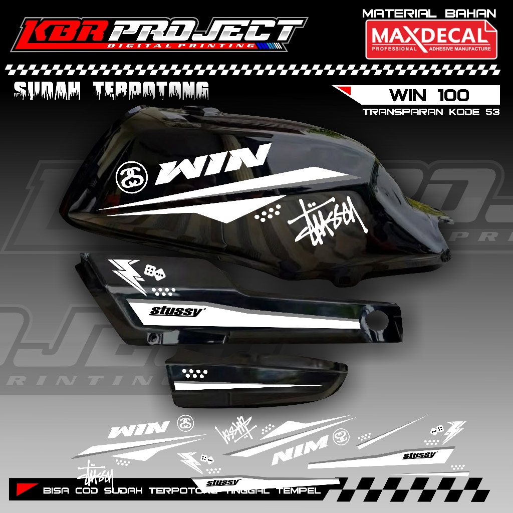 WIN 100 COOL PREMIUM TRANSPARENT STRIPING STICKERS HONDA RACING 53 VARIATION LINES ALREADY CUT