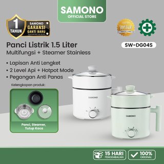 SAMONO Panci Listrik Anti Lengket 1.5L Kukusan Stainless Panci Hemat Listrik Kukusan Tutup Kaca samono official store panci listrik serbaguna DG04S