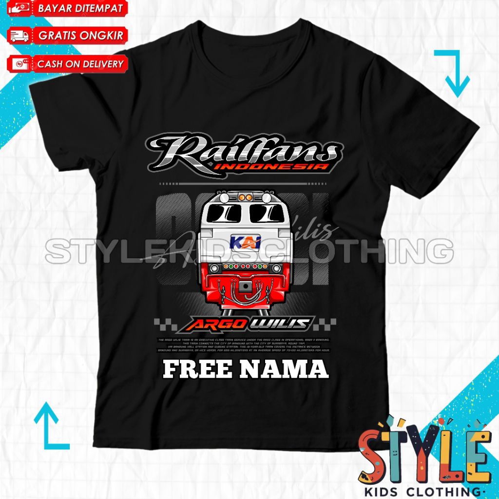 KAI Railfans Argo Wilis Train เสื้อยืดเด็กชื่อฟรี / KAI Argo Wilis Railfans อินโดนีเซียรถไฟเด็กเสื้อ