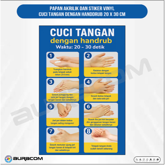 กระดานอะคริลิกและสติ๊กเกอร์ไวนิลสําหรับล้างมือด้วยแฮนด์เดรบ 20 X 30 CM (E57)