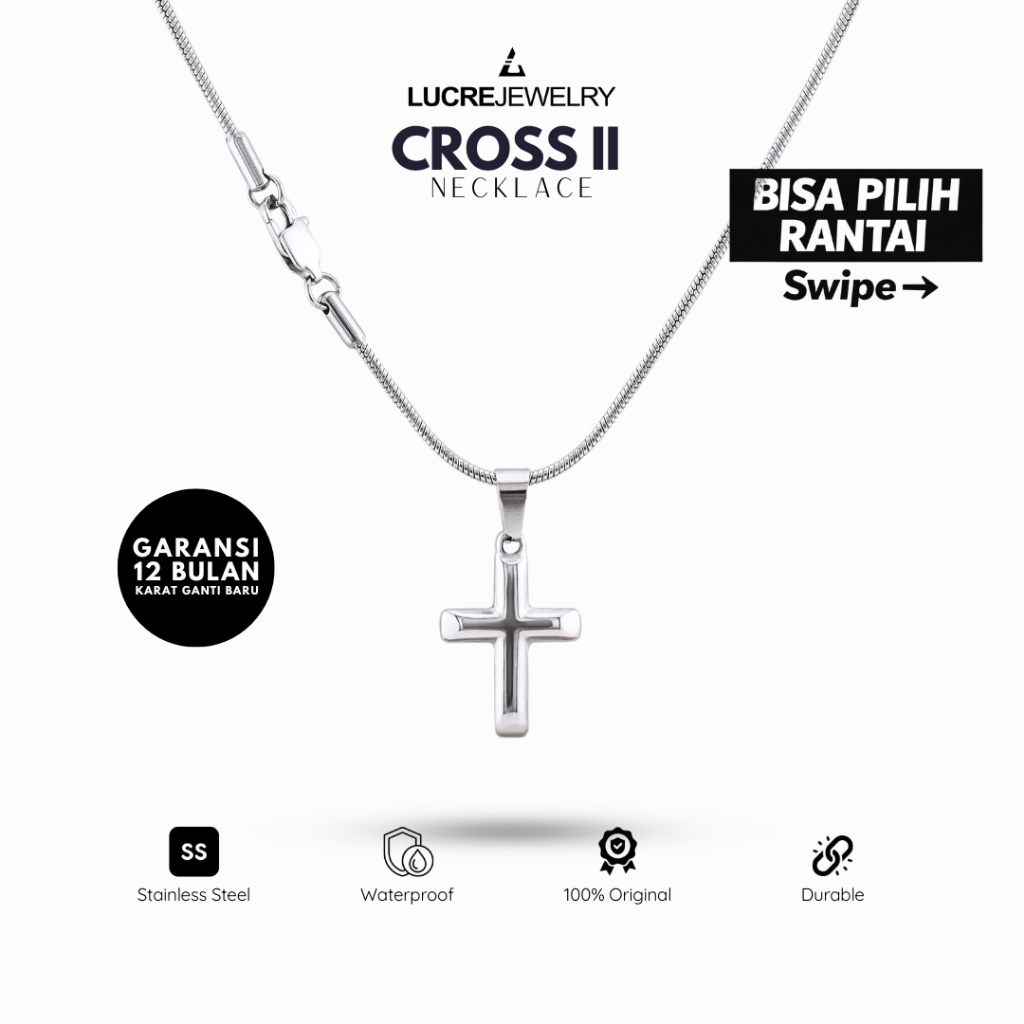 สร้อยคอมินิมอล Lucre - CROSS II | สร้อยคอไม้กางเขนไทเทเนียมสแตนเลสสําหรับผู้ชายและผู้หญิง