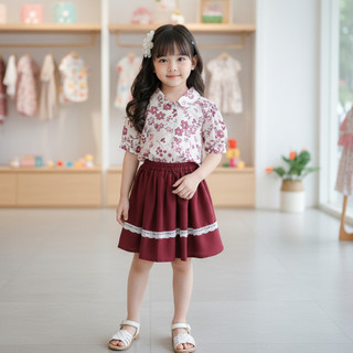 NAJWA - READY STOCK Setelan Anak Noriya Motif Flora Terlaris / Fashion Oneset Anak Perempuan Atasan Kemeja Dan Rok Terbaru