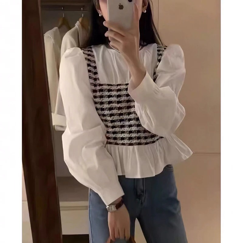 WSW - เสื้อสตรีล่าสุด BLOUSE COMBI KNIT AREMM