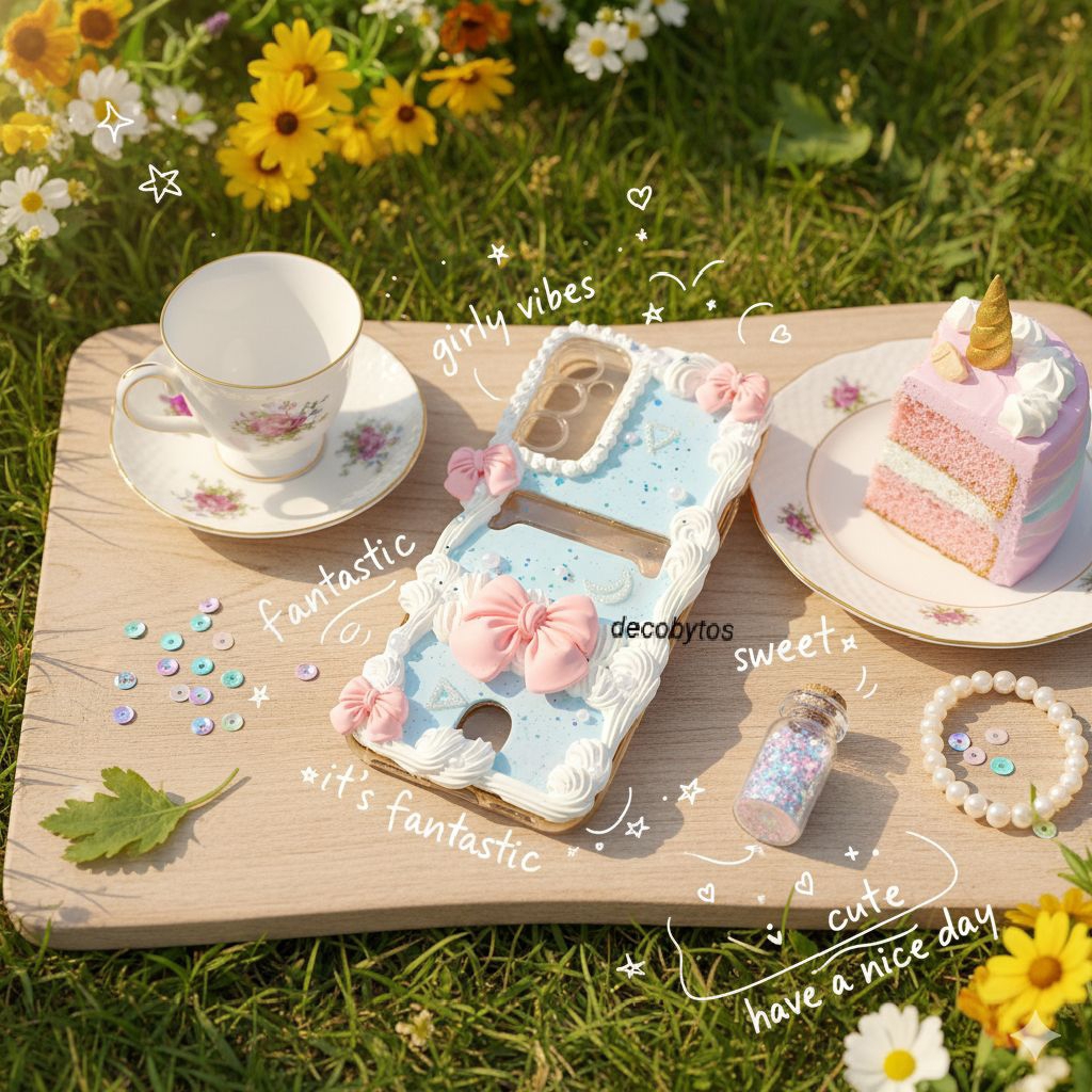 (decobytos) PRE-ORDER Decoden Phone Case Pastel Bow Elegance สําหรับ HP Handmade Deco Cream 3D ทุกปร