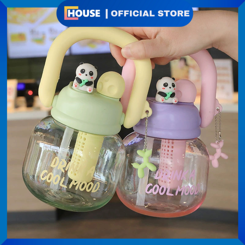 UHOUSE Sanrio Panda Character Infused Handle ขวดดื่ม 800ml โปร่งใส / ขวดดื่ม 2 ทางพร้อมตัวอักษรน่ารั