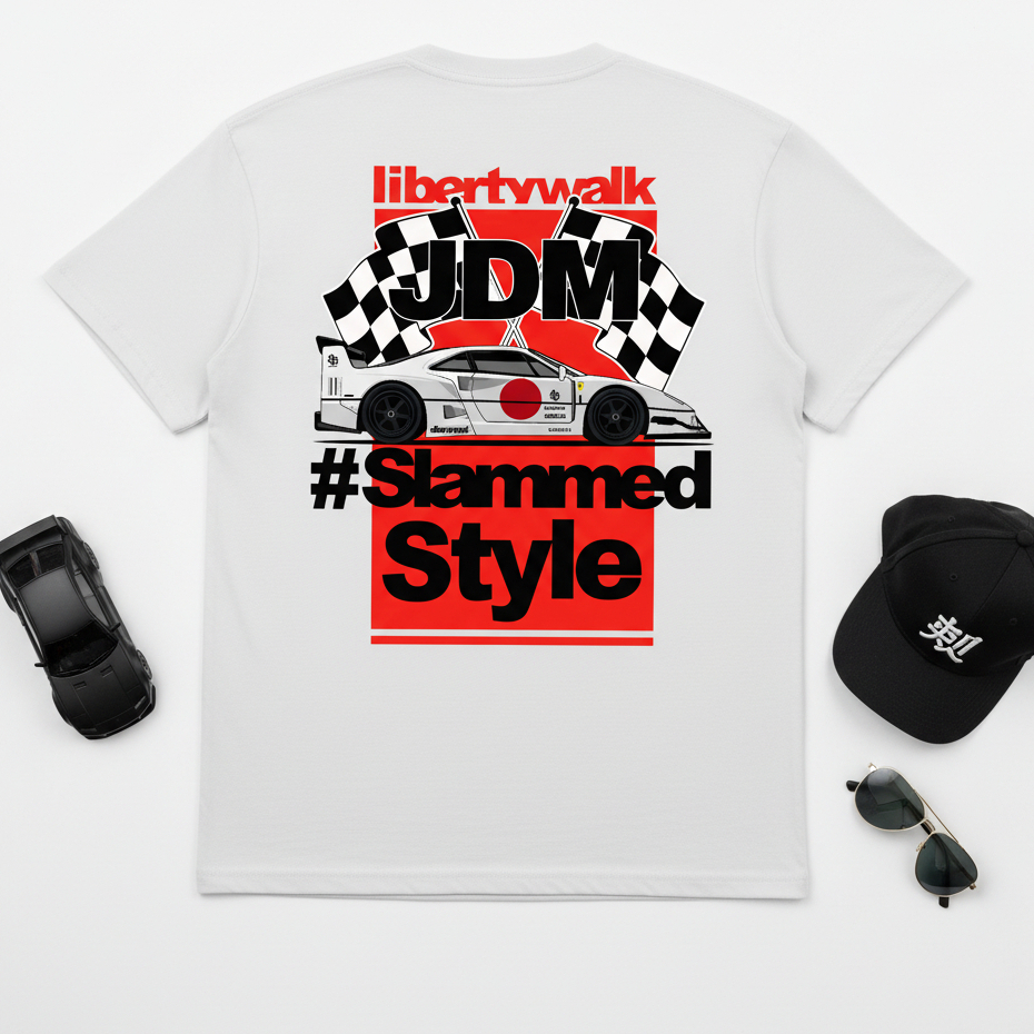 GILAN เสื้อยืด Distro Unisex Racing Car Hotwheel LIBERTY WALK SLAMMED FERRARI F40 LBWK JDM