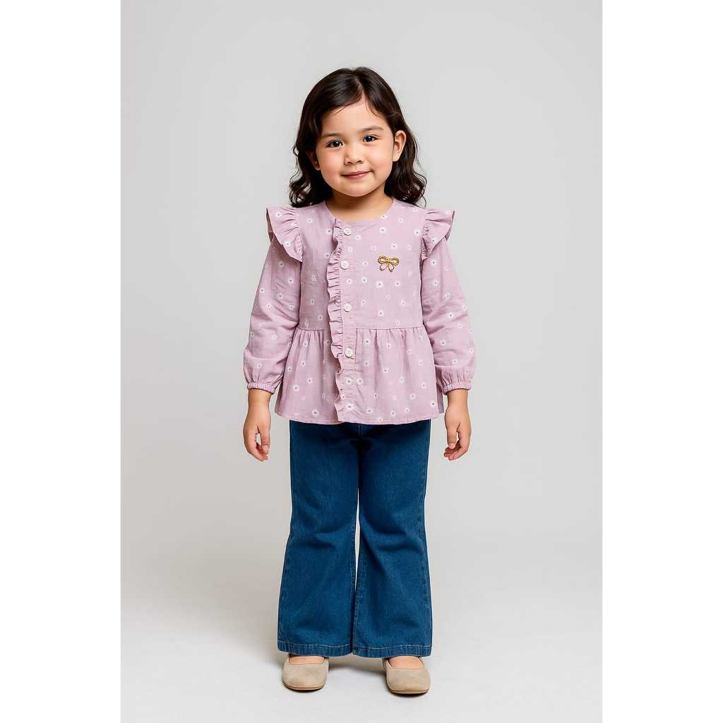 ชุดเซ็ทกางเกงเด็กผู้หญิง อายุ 7-10 ปี เสื้อลายดอก กางเกงยีน - jyshop