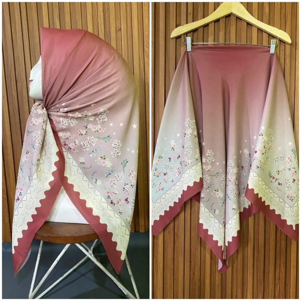 MERAH SQUARE VEIL พร้อม SUBLIMIE MOTIF, ดอกไม้อิฐสีแดง