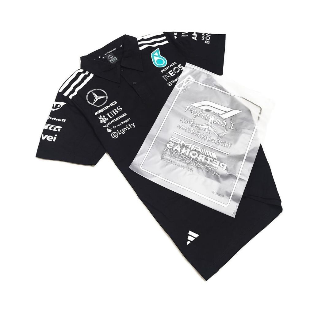 Mercedes Racing AMG Formula 1 เสื้อโปโลสีดําเกรดพรีเมี่ยม