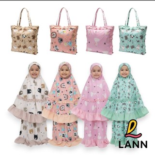 Mukena anak 3in1 motif karakter 3-9 tahun tas ransel bisa jadi sejadah bahan katun premium