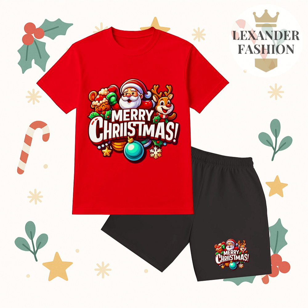 Lexander Fashion Kids Black Pants Set for Girls and Boys Christmas Theme Merry Christmas Santa Donde