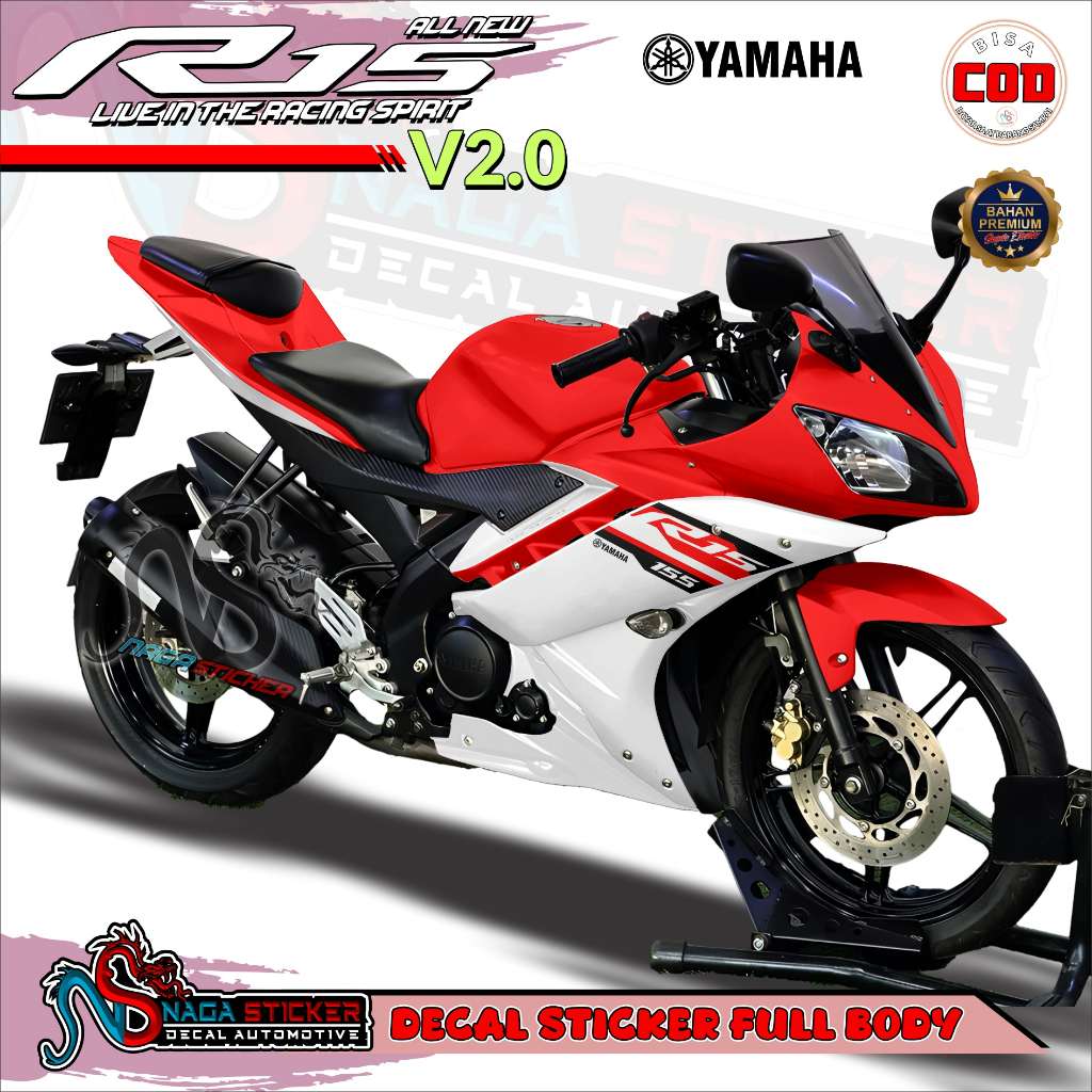 Yamaha R15 V2.0 Full Body Motorcycle Decal สติกเกอร์ Race15 Motif รหัส R1v2-18 ออกแบบสามารถปรับแต่งร
