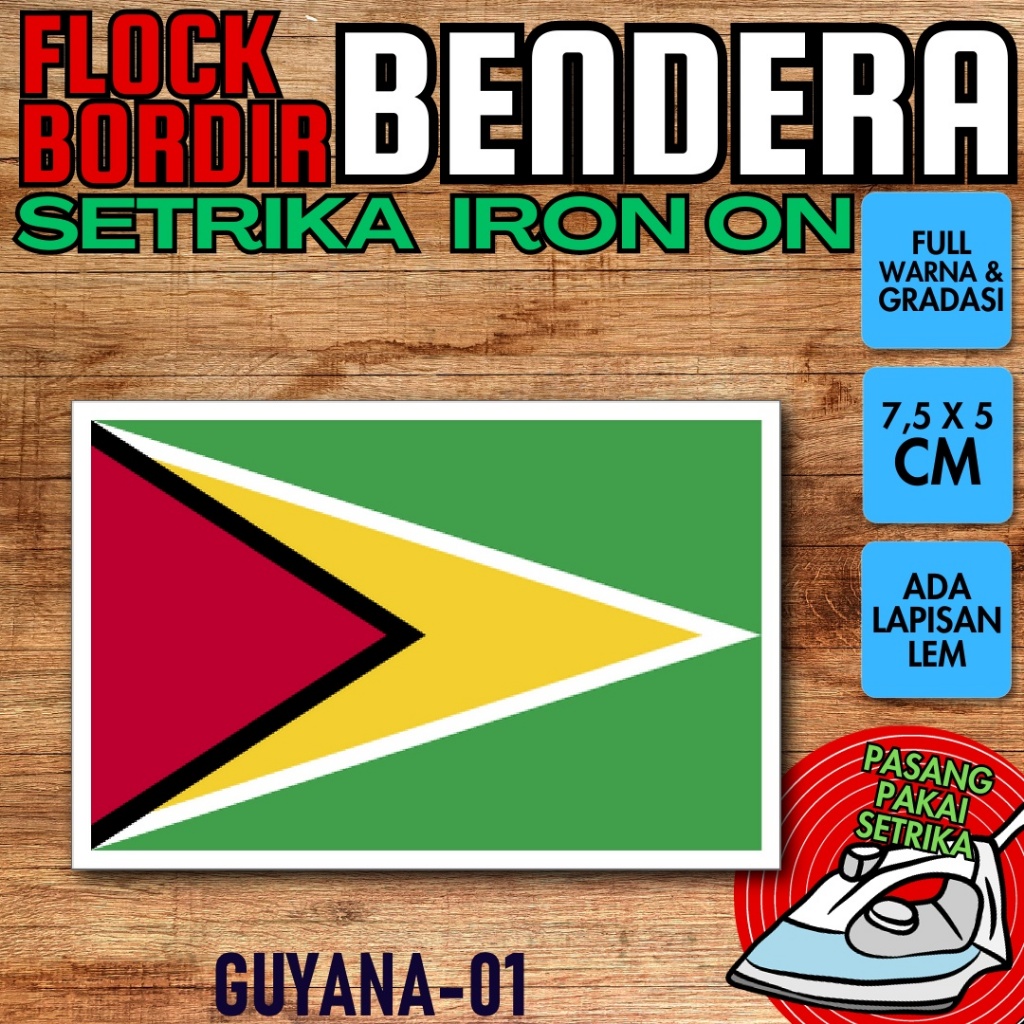 Flock iron-on Badge Patch ปักธง - GUYANA [01]