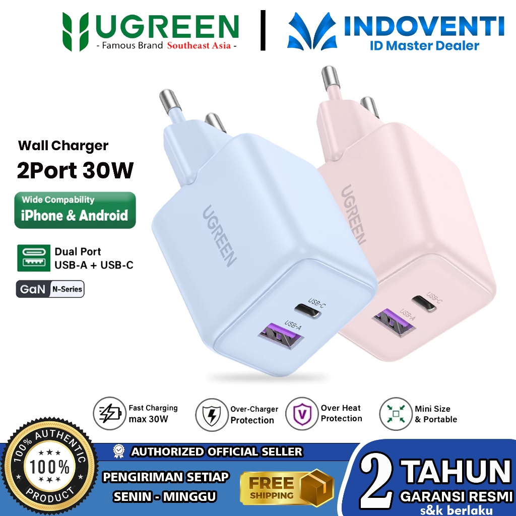 UGREEN GaN-N Dual Port USB A & Type-C Fast Charging Charger Adapter 20W - 35W สําหรับ iPhone Android