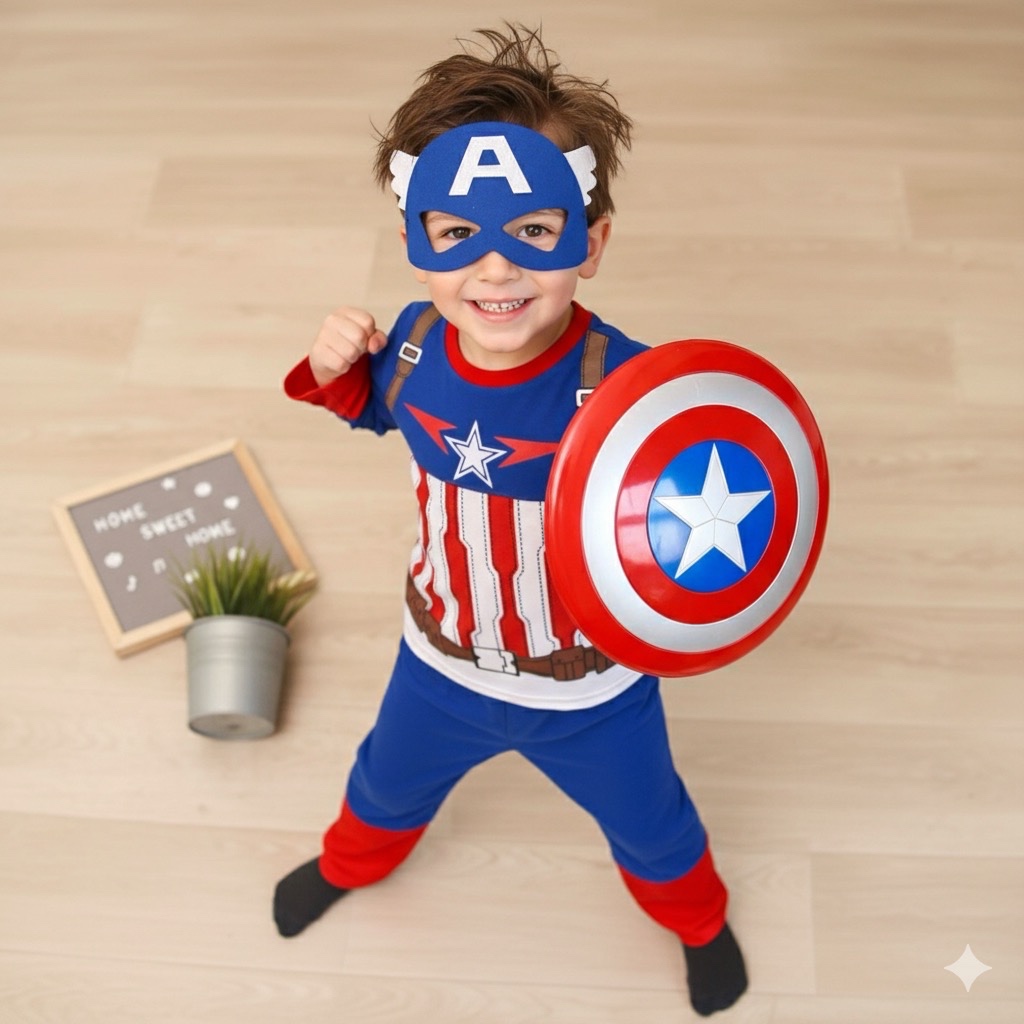 ชุดกัปตันอเมริกาพร้อมชิลด์เสื้อแขนยาวสําหรับเด็กผู้ชาย
