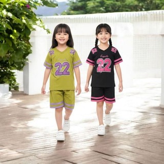 ONE SET baju anak perempuan celana pendek motif ANGKA terbaru usia 1_8 tahun