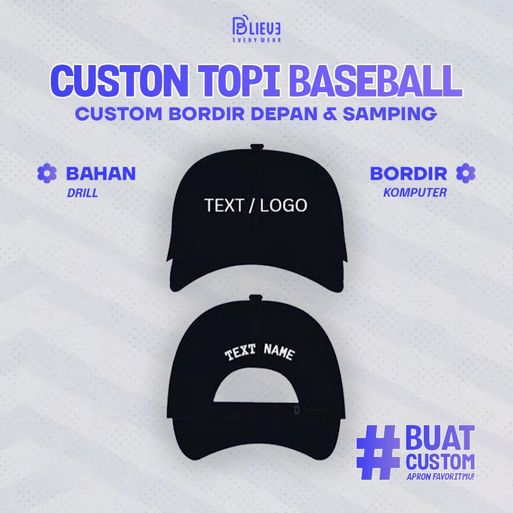 CUSTOM HAT BASEBALL HAT EMBROIDERED LOGO WRITING ADULT BENDING BASEBALL HAT min 5 pcs - Blieve