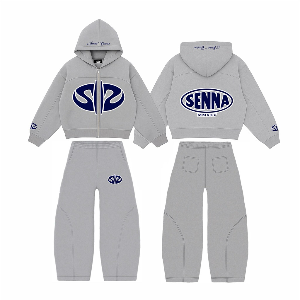 Sennareverse - Hoodie Zipper Boxy SweatPants Puff ink Grey - Merveile Blue | เสื้อฮู้ดมีซิป | กางเกง