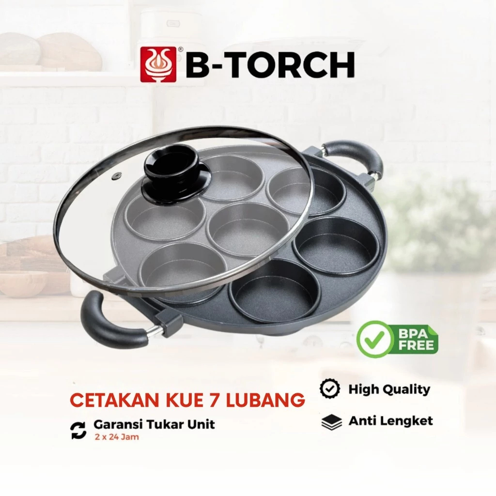 B-TORCH 7-HOLE FLAT EGG CAKE MOLD SNACK CAKE DORAYAKI MARTABAK MINI MAKER NON-STICK